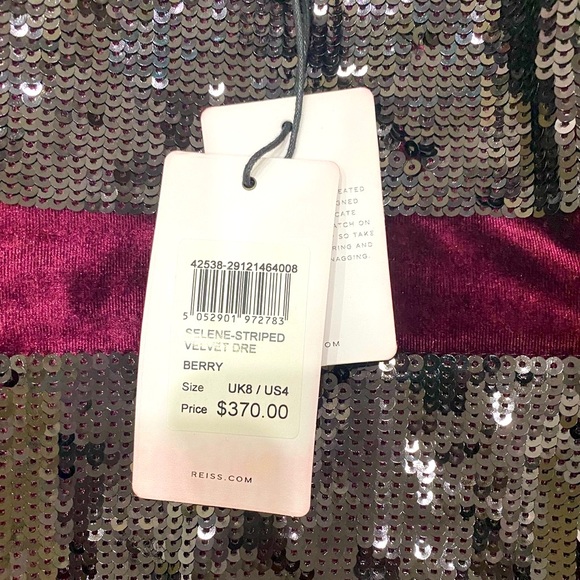 REISS Selene-Striped Velvet Dress - Picture 5 of 7